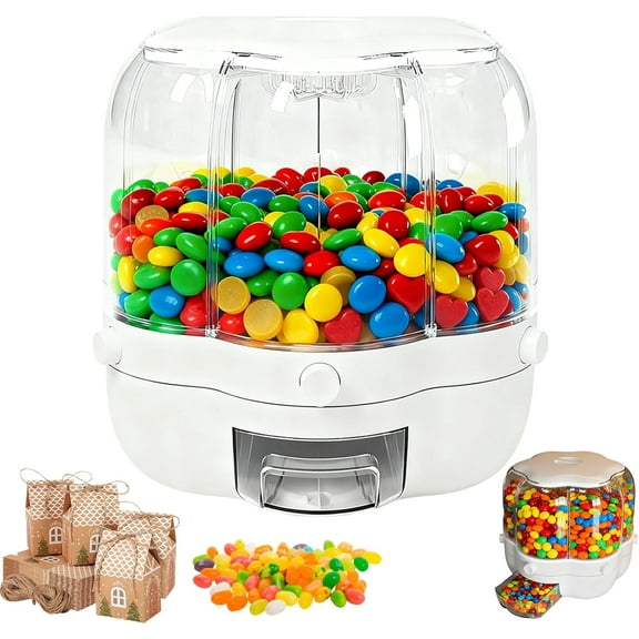 Christmas Candy Dispenser, 360° Rotating Candy Dispensers with Treat Boxes, 6 Compartments Candy Machine Dispenser, Fun Press-Type Nut Storage Box for Rice, Cereals, Snacks, Candies (L(15L))