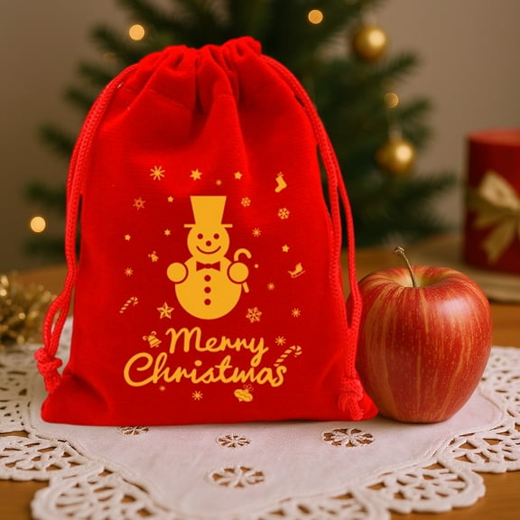 Christmas Candy Fruit Packaging Bag，Christmas Cloth Drawstring Bags, Bulks Santa Gift Bags,Reusable Small Item Storage Bag,7.87×5.91×5.91in,Red
