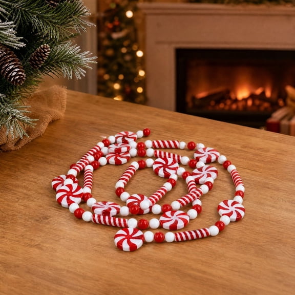 Christmas Candy Garland, Holiday Bead String, Flexible Strand of Candy Shaped Plastic Accents, Tree Mantel Stair Rail Wreath Party for Versatile Indoor and Outdoor Settings