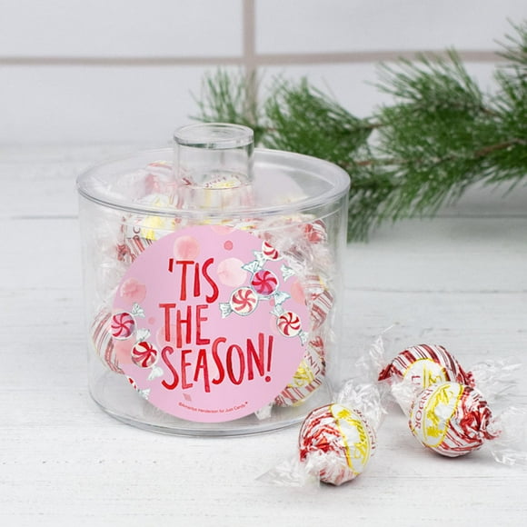 Christmas Candy Gift Cannister with White Chocolate Peppermint Truffles by
