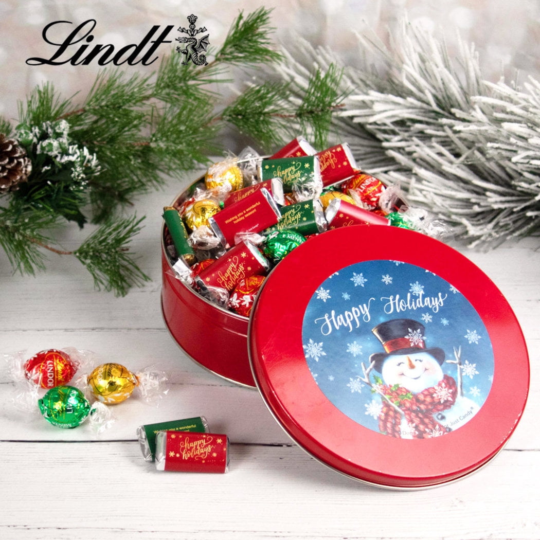 Christmas Candy Gift Tin with Truffles 61 pcs) Happy