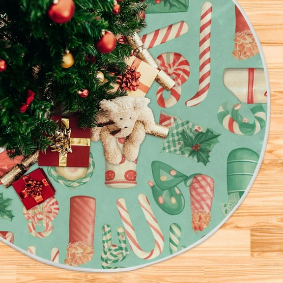Christmas Candy Gifts Christmas Tree Skirt 48 Inch Winter Xmas Tree Mat for Home Party Holiday Decorations