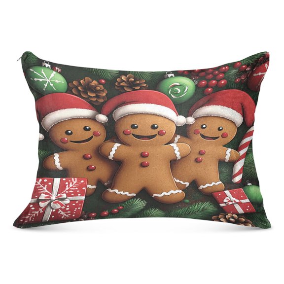 Christmas Candy Gingerbread Men Plush Pillow Cases Standard Size Ultra Soft Warm Pillowcases with Zipper 20"x26"
