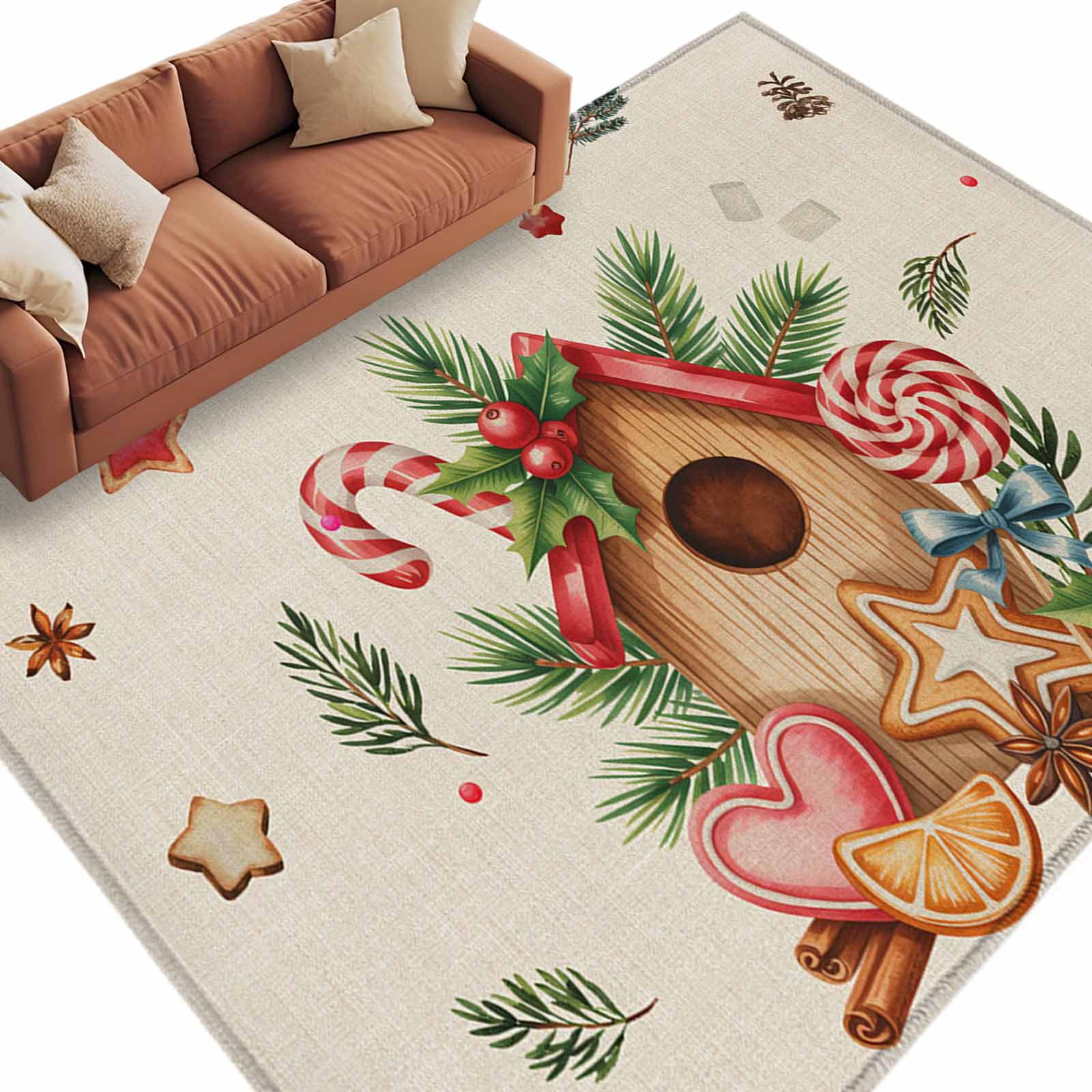 Candy Rug Inpo Christmas Candy House Area Rug 5x7ft Vintage Pine Branch Stars Winter ...