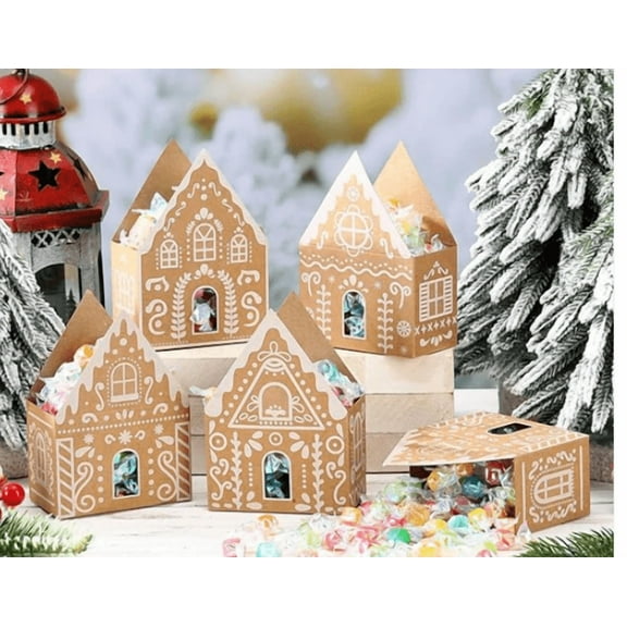Christmas Candy House Boxes Set - 48-Pack Small Paperboard Containers, Holiday Cookie and Snack Packaging, Festive Snowman and Santa Gift Boxes, DIY Craft Favor Boxes for Xmas
