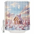thumbnail image 1 of Christmas Candy House Tree Shower Curtain, 36" x 72", Gingerbread Marshmallow Winter Snow Pink Waterproof Bathroom Curtain Washable Shower Curtain Set with 12 Hooks, 1 of 6