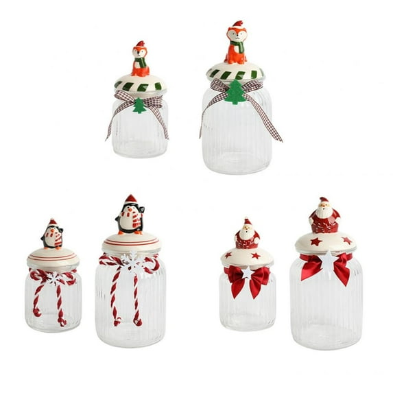 Christmas Candy Jar Glass Sealing Jar Food Storage Can Tea Canisters Storage Container for Kitchen Honey Coffee Spice Powder Cereal Candy Cookie