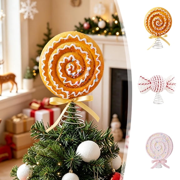 Christmas Candy Lollipop Tree Topper, Festive Sweet Candy Spring Tree Top Ornament, Whimsical Holiday Decoration for Xmas Tree, Winter Home Party, Lazyguy