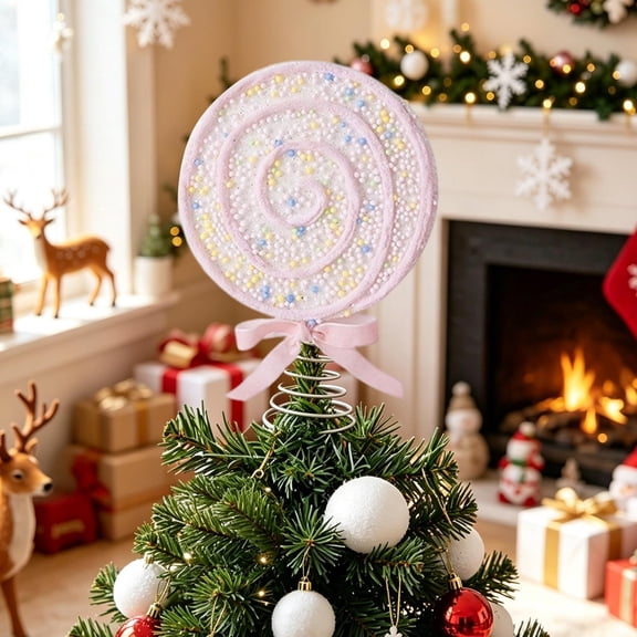Christmas Candy Lollipop Tree Topper , Spring Pastel Lollipop Tree Topper Candy Decoration for Christmas Xmas New Year Birthday Party Tree Decor Pink