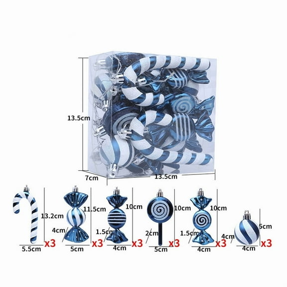 Christmas Candy Ornament Set 18 Pcs Plastic Peppermint Candy Cane Decorations Hanging Lollipop Pattern Decorations with Rope (Blue)