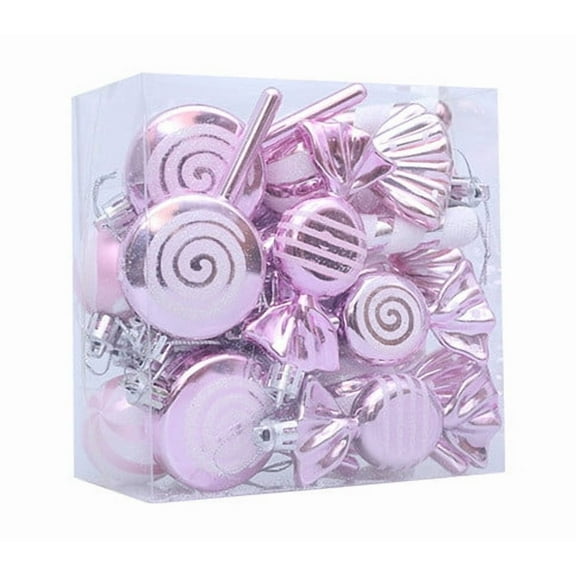 Christmas Candy Ornament Set 18 Pcs Plastic Peppermint Candy Cane Decorations Hanging Lollipop Pattern Decorations with Rope (Pink)