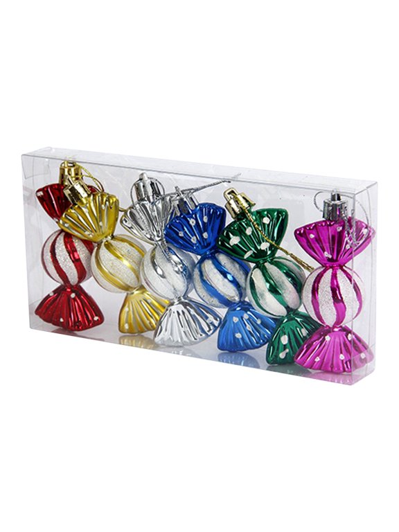 Christmas Candy Ornaments 6 Pcs, Usupdd Glitter Candy Jars Hanging Decorations Plastic Peppermints, Decorative Christmas Tree Home Party Ornaments with String