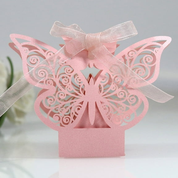 Christmas Candy Paper Packing Box Hollow Out Design Colored 3D Butterfly Diy Candy Storage Case For Wedding,Pink Packaging Case