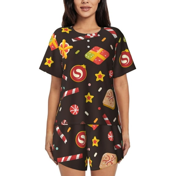 Christmas Candy Pattern (4) Womens Pajamas Short Set Soft Short Sleeve Sleepwear Button Down Pjs Set with Pockets S XXL Small
