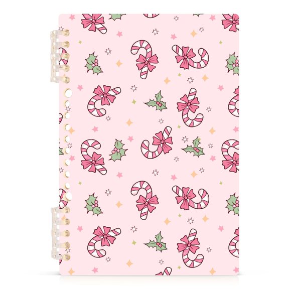 Christmas Candy Pattern A5 Notebook Refillable 60 Sheets Detachable Ring Binder PP Cover Journal