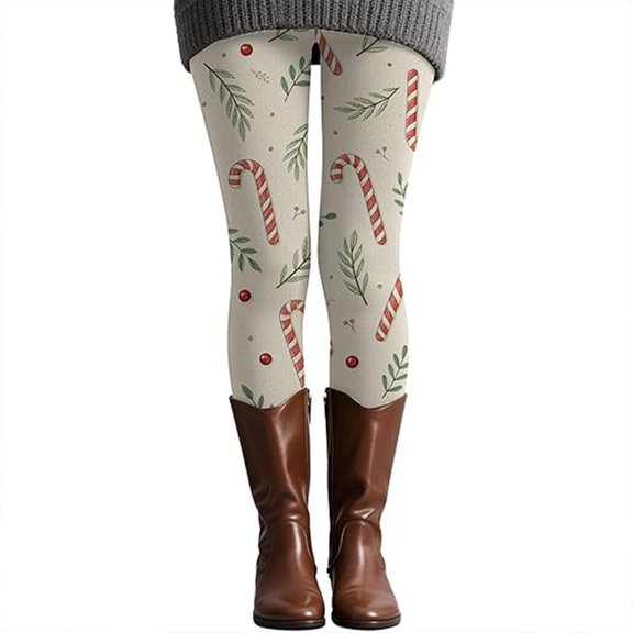 Christmas Candy Pattern Casual Winter -Lined Pants Soft-Lined Trousers High-Waisted Stretch Comfort Pants Suitable for Daily Wear and Outdoor Activities,S