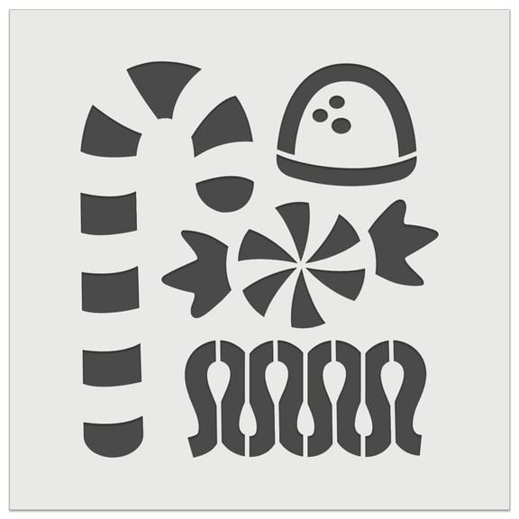 Christmas Candy Peppermint Ribbon Cane Gumdrop DIY Cookie Wall Craft Stencil - 5.5 Inch