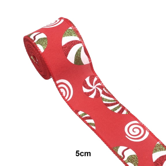 Christmas Candy Peppermint Wired Ribbon, 2'' Christmas Candy Cane Stripe Fabric Ribbon for Crafts Gift Wrapping Xmas Wreath Decor