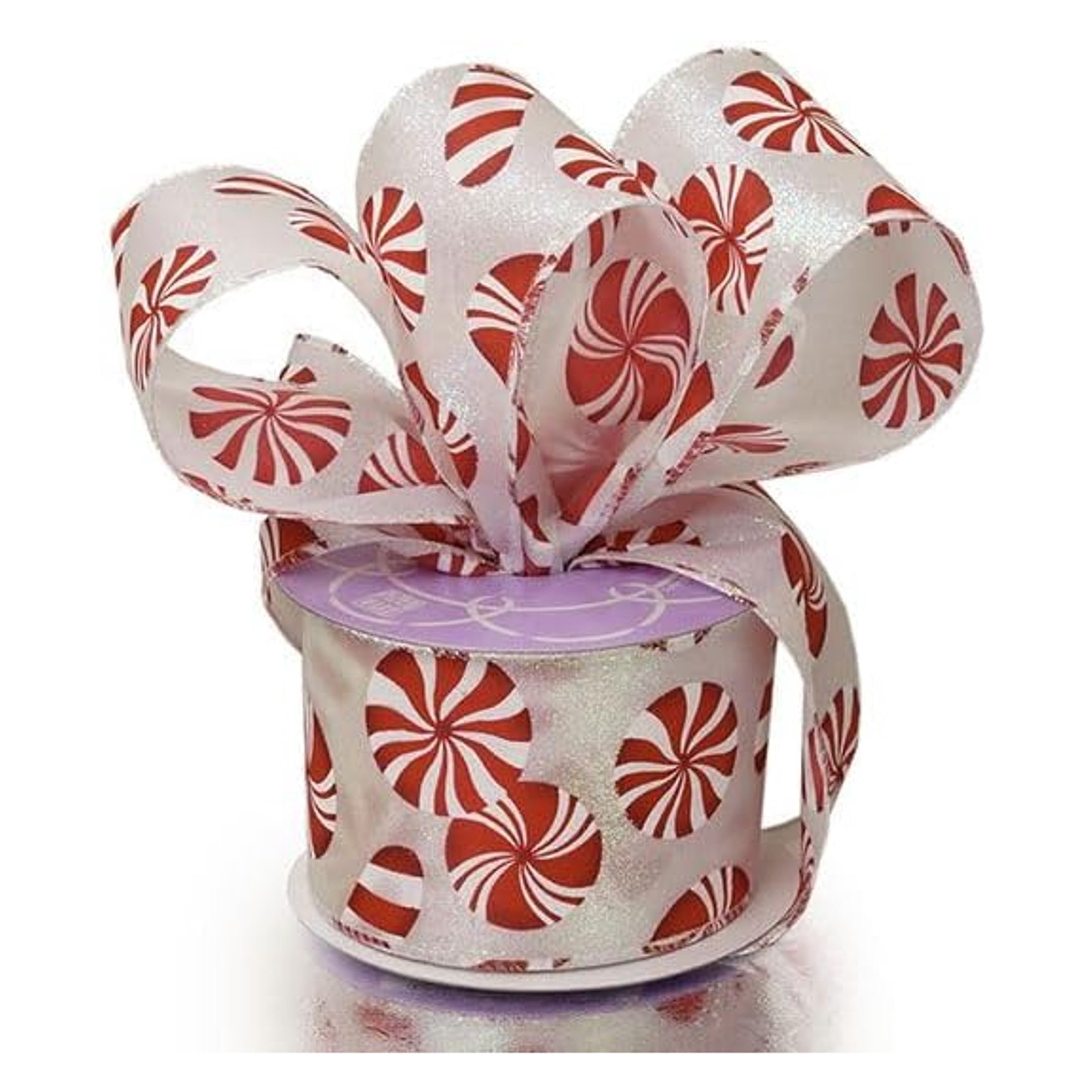 Christmas Candy Red/White Satin Wired Ribbon - 2 1/2in. Wide x 10 Yards ...