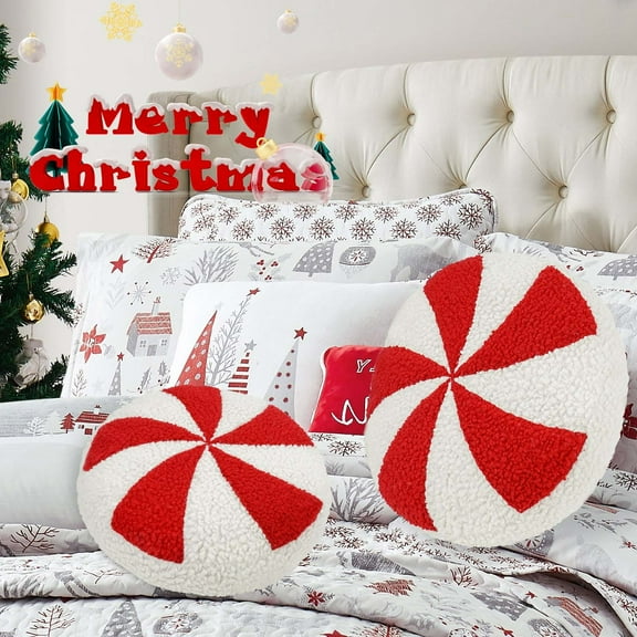 Christmas Candy Shape Plush Cushion Pillow, Soft Sturdy Stitching Craft, Multi Functional Storage Design, Festive Decor Pillow for Living Room Office and Independence Day Holiday Layout