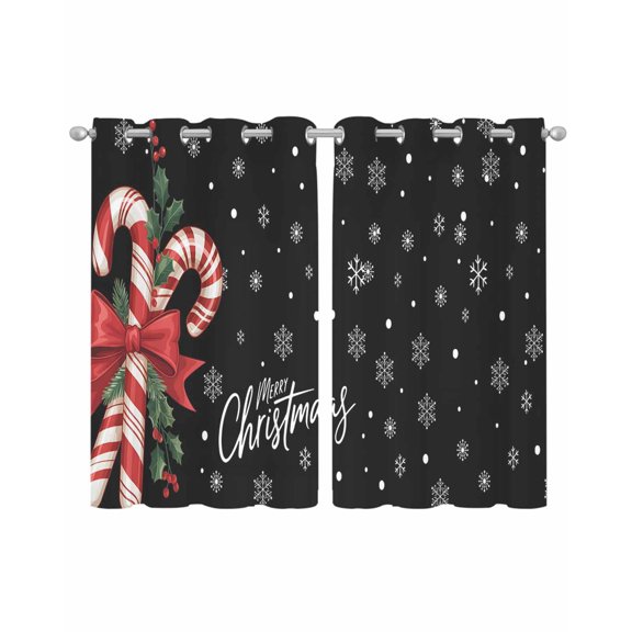 Christmas Candy Sheer Curtains 45 Inch Length 2 Panels Set for Living Room/Bedroom, Xmas Berry Snowflake Black Kitchen Curtains Grommet Semi-Sheer Curtains Drapes Voile Window Treatments 42"x45"x2
