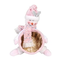 Christmas Candy Storage Basket, Pink Santa Claus Snowman Deer Candy Bowl, Xmas Rattan Woven Snack Container for Winter Table Desk Decor (Snowman)
