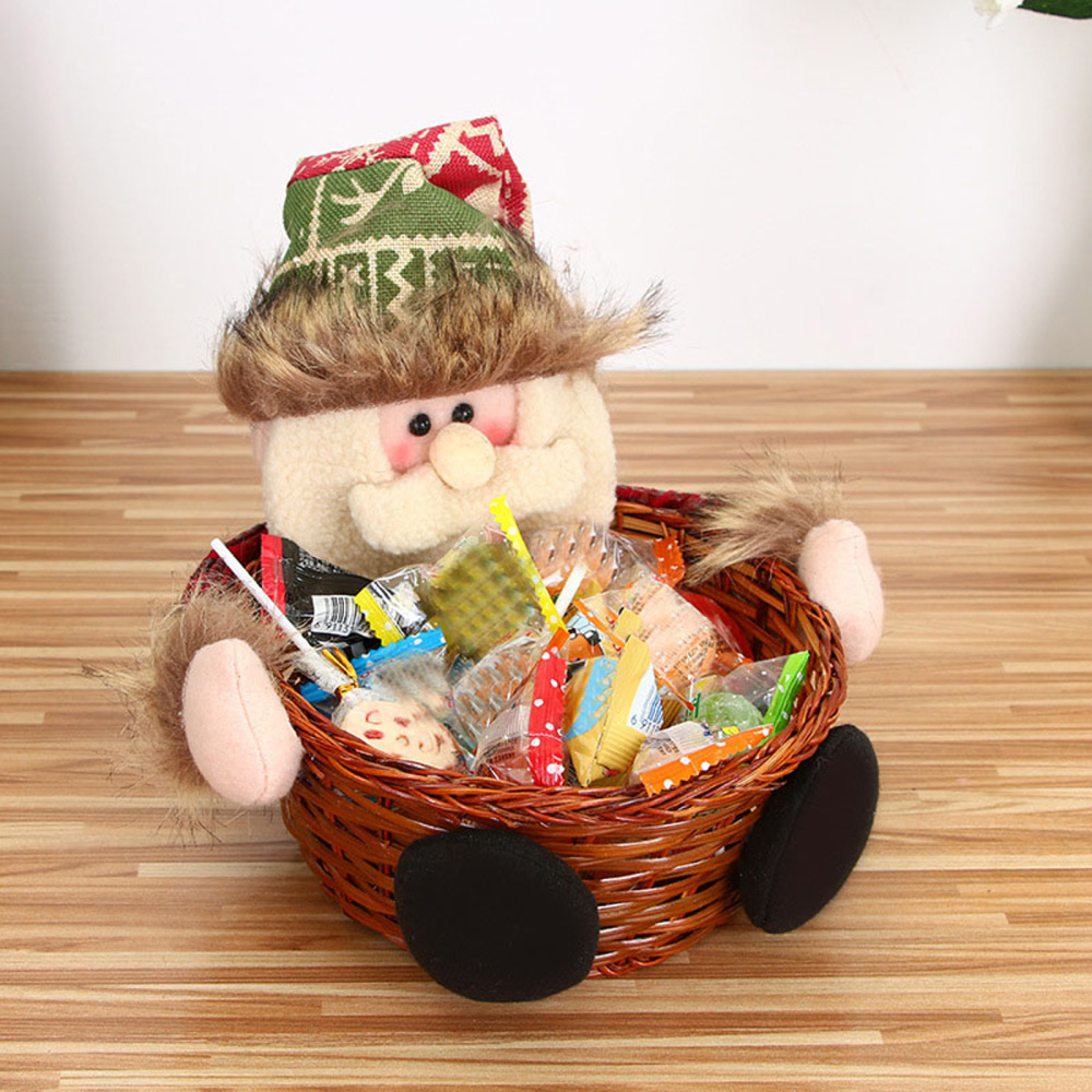 Christmas Candy Storage Basket Santa Claus Reindeer Snowman Candy Bowl