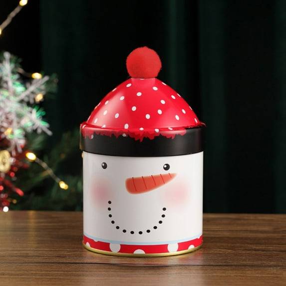 Christmas Candy Storage Jar,Metal Round Container With Lid For Holiday Treats,Decorative Iron Gift Box For Cookies Chocolates And Candies,Festive Tabletop Ornament For Christmas Party Display