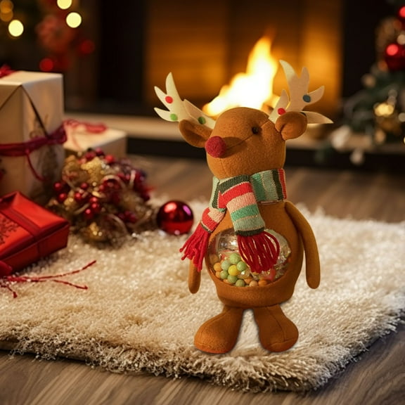 Christmas Candy Storage Jar with Lid, Holiday Snack Container for Party Decor, Desktop Decoration Gift Box for Cookies Treats Collection(A)