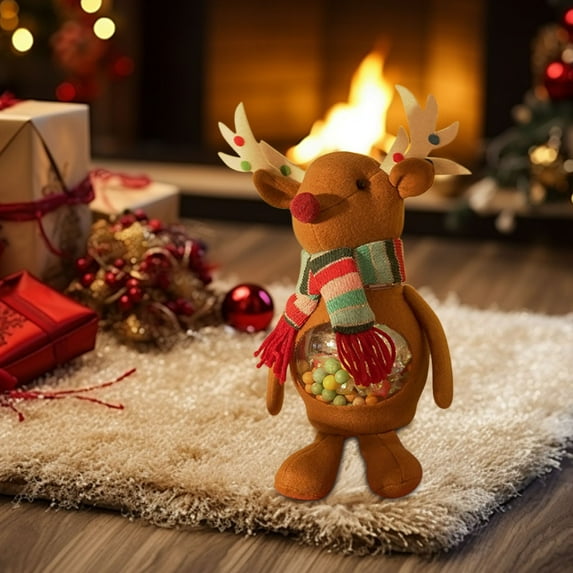 Christmas Candy Storage Jar with Lid, Holiday Snack Container for Party Decor, Desktop Decoration Gift Box for Cookies Treats Collection(A)