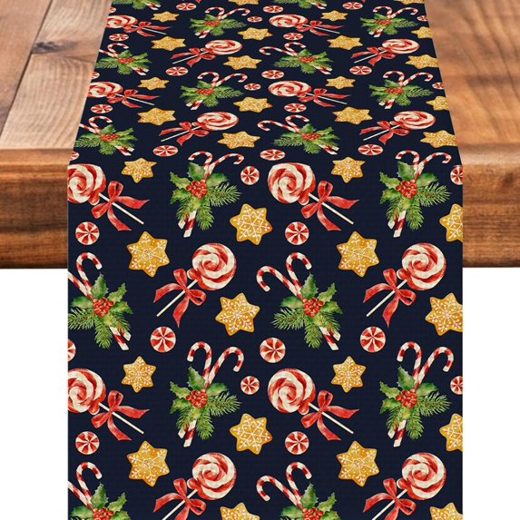 Christmas Candy Table Runner Kitchen Dining Table Decoration for Home Party Holiday Decor