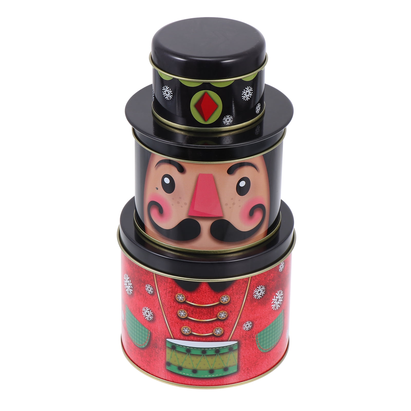 Christmas Candy Tins, Tinplate Candy Box with Three Layers Nutcracker
