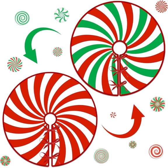 Christmas Candy Tree Skirt 36 Inch Reversible Christmas Candy Tree Mat Christmas Red and White/Green and Red Candy Tree Skirt for Holiday Party Indoor Outdoor Christmas Winter Tree Mat Decoration