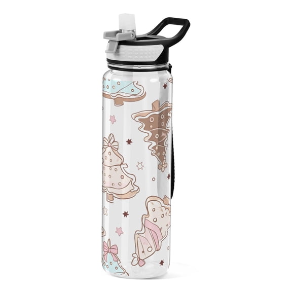 Christmas Candy Tree Sport Water Bottle Tritan with Straw 1000ml Portable for Outdoor Daily Use