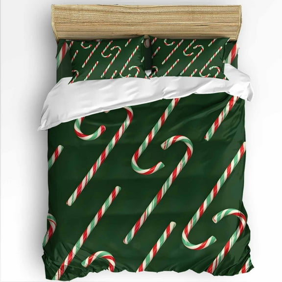 Christmas Candy Twin Size Comforter Set, Stripe Candy Cane Winter Green Soft Bedding for All Seasons, 4 Pcs Bed Set with 1 Comforter (68"x86") ,1Sheet(66"x116"), 2 Pillowcases (19"x29")