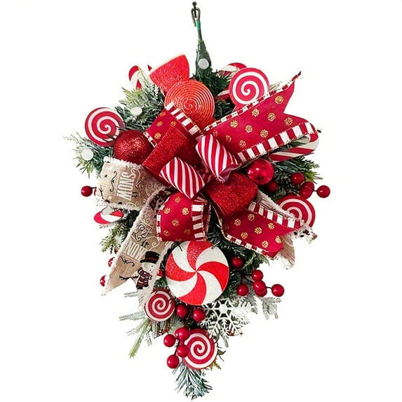 Christmas Candy Upside-Down Tree Wreath Ribbon Candy Wreath Christmas Front Wall Door Window Hanging Decoration