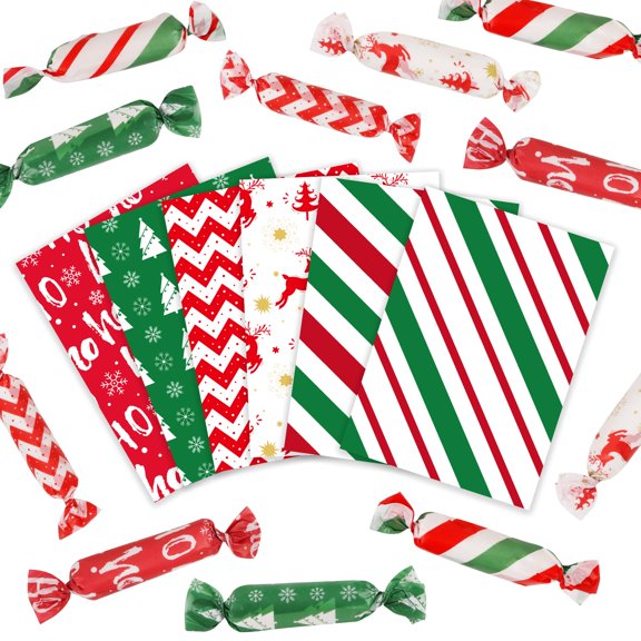 Christmas Candy Wrappers 600Pcs 6 Styles Paper Wrapping Paper for Holiday Treats 5x9cm