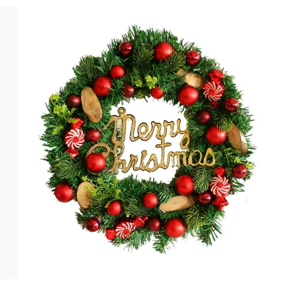 Christmas Candy Wreath with Colorful Sprinkles, Wall Mount Holiday Decor with Pine Leaves for Fireplace, Window, Door, and Shop