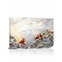 Christmas Canvas Print Wall Art Framed Canvas Art Wall Decor Winter Snowfall Forest Bough Cardinal Berries Pictures Painting Morden Artwork for Living Room Bedroom, Ready to Hang - 12"x16"