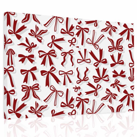 Christmas Canvas Print Wall Art Minimalist Modern Red Bow Ribbon Loops Wall Decor Modern Artwork Paintings Pictures for Living Room Stretched and Framed Ready to Hang - 12" x 16"