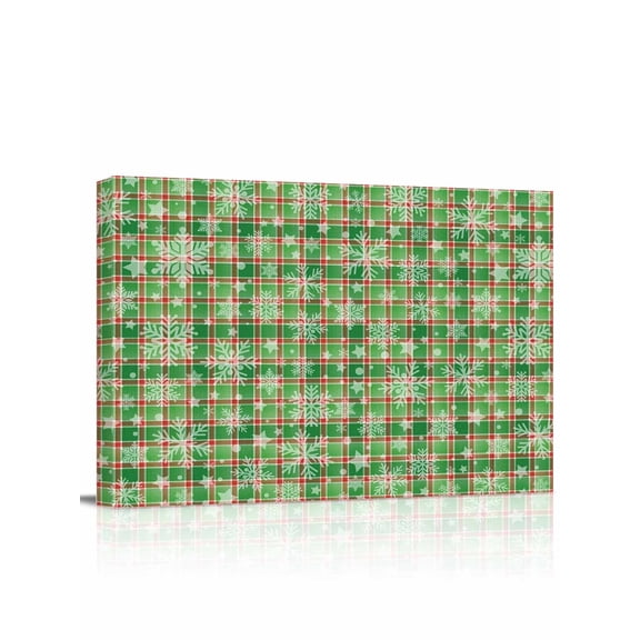 Christmas Canvas Print Wall Art Star Winter Snowflakes Green Plaid Rustic Pictures Painting Morden Artwork for Living Room Bedroom, Ready to Hang - 12"x16"