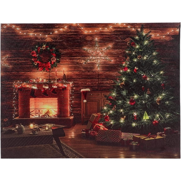 Christmas Canvas Prints Wall Art, Snowy Scene Picture for Holiday Decor, Painting Fireplace Christmas Tree Canvas Printing for for Living Room, Bedroom, 16'' x 12''