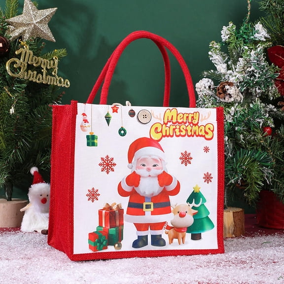 Christmas Canvas Tote Bag Santa Claus Prints Large Capacity Christmas Pattern Handbag Female Eco-Friendly Shopping Gift Handbag