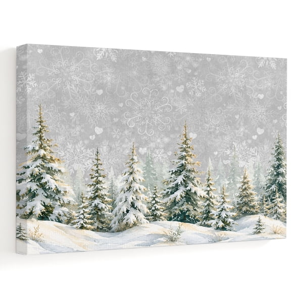 Christmas Canvas Wall Art 10" x 8" Winter Snowy Evergreen Trees Forest Deep Gray Backdrop Frame Picture Prints, Ready to Hang Waterproof Artwork Decor for Bathroom, Kitchen Small Wall Spaces