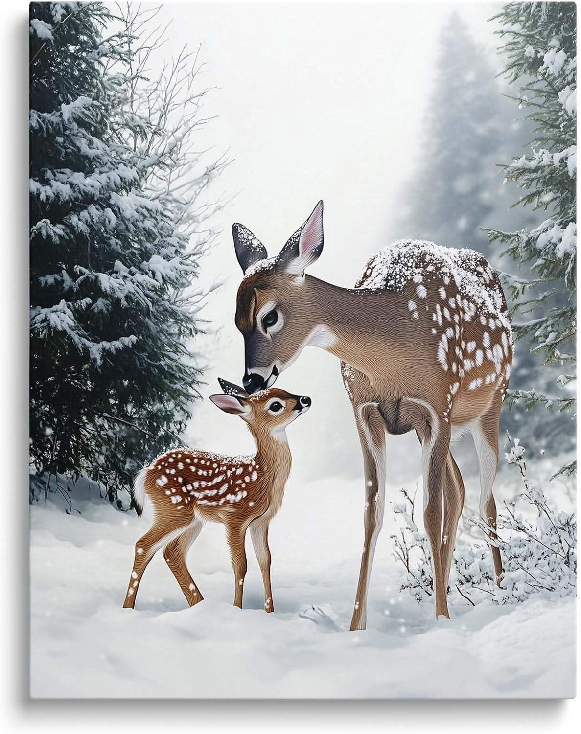 Christmas Canvas Wall Art Decor with Mother Reindeer and Fawn, Winter Holiday Canvas Print for Living Room and Bedroom, Christmas-Themed Wall Décor to Enhance Holiday Atmosphere?11X14 inch