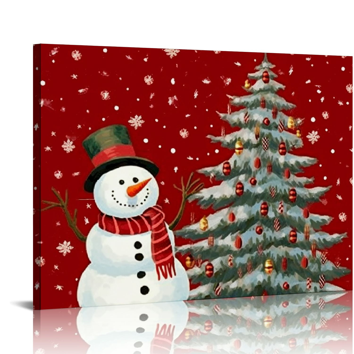 Christmas Canvas Wall Art Framed Wall Decoration Snow Snowman Holly