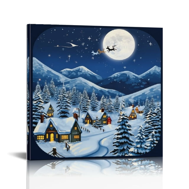 Christmas Canvas Wall Art Framed Wall Decoration Santa Claus Reindeer