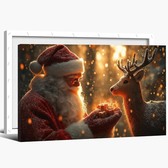 Christmas Canvas Wall Art, Modern Christmas Winter Wall Art Decorative Painting Prints, Christmas Santa&Elk Pictures Wall Decor for Living Room, Bedroom as Christmas Decorations 12x18 Inch