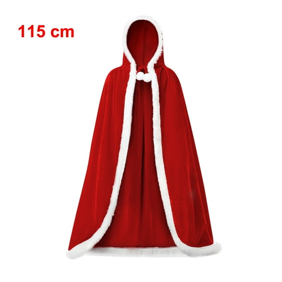 Christmas Cape Xmas Cloak Mrs. Santa Claus Hooded Robe Cloak Cosplay Costume for Party Size - M