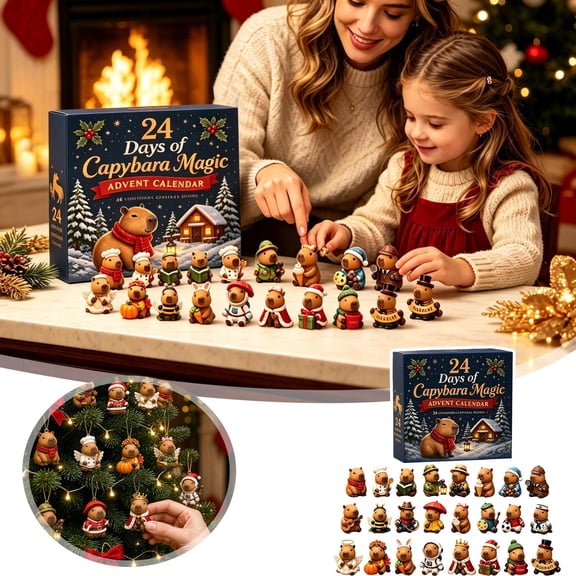Christmas Capybara Advent Calendar 2026 , 24Pcs 3D Mini Figurines Countdown Blind Box, Xmas Tabletop Decor Holiday Gift 26x22x4cm